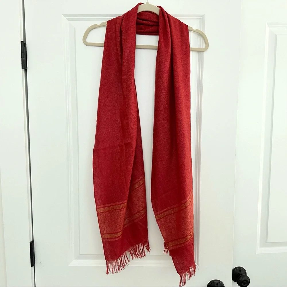 Red & Gold Lightweight Scarf With Fringe - Shawl / Wrap